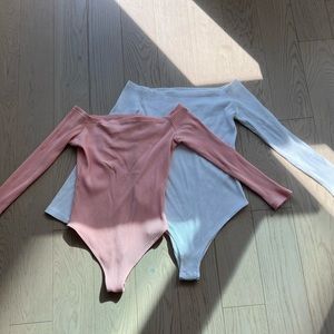 Bodysuit bundle. Coral + white. Long sleeve, onesie, off the shoulder